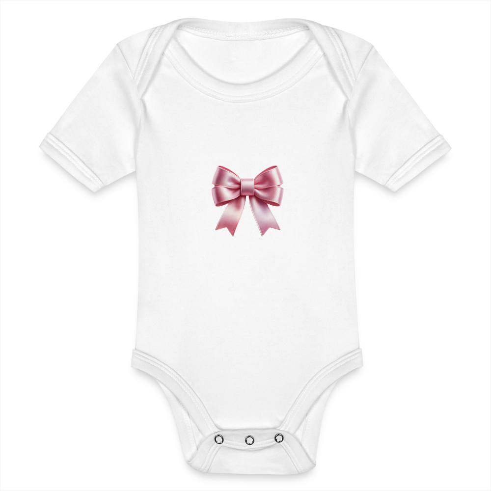 The Girly Pink Bow Organic Short-sleeved Baby Bodysuit - Image 2
