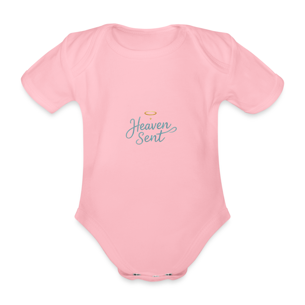 Heavenly Organic Short-Sleeved Baby Bodysuit: Adorned with "Heaven Sent" and Angel Wings!