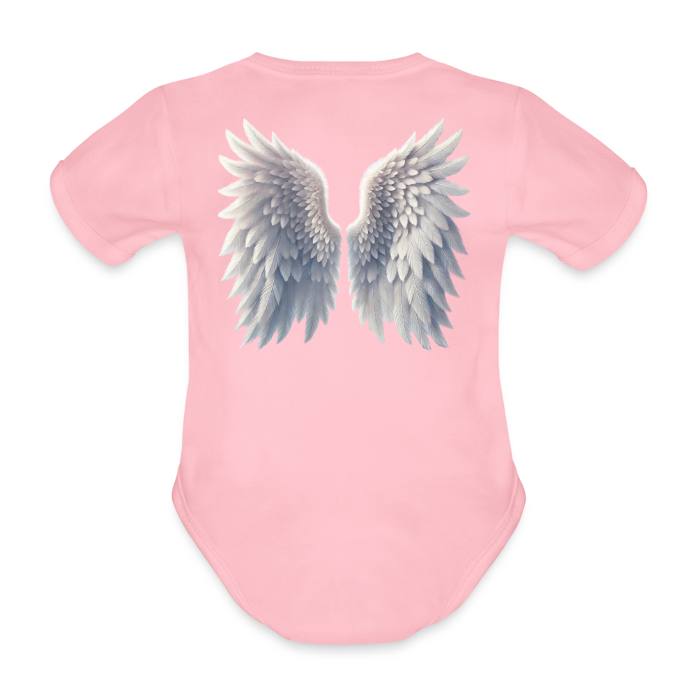 Heavenly Organic Short-Sleeved Baby Bodysuit: Adorned with "Heaven Sent" and Angel Wings! - Image 2