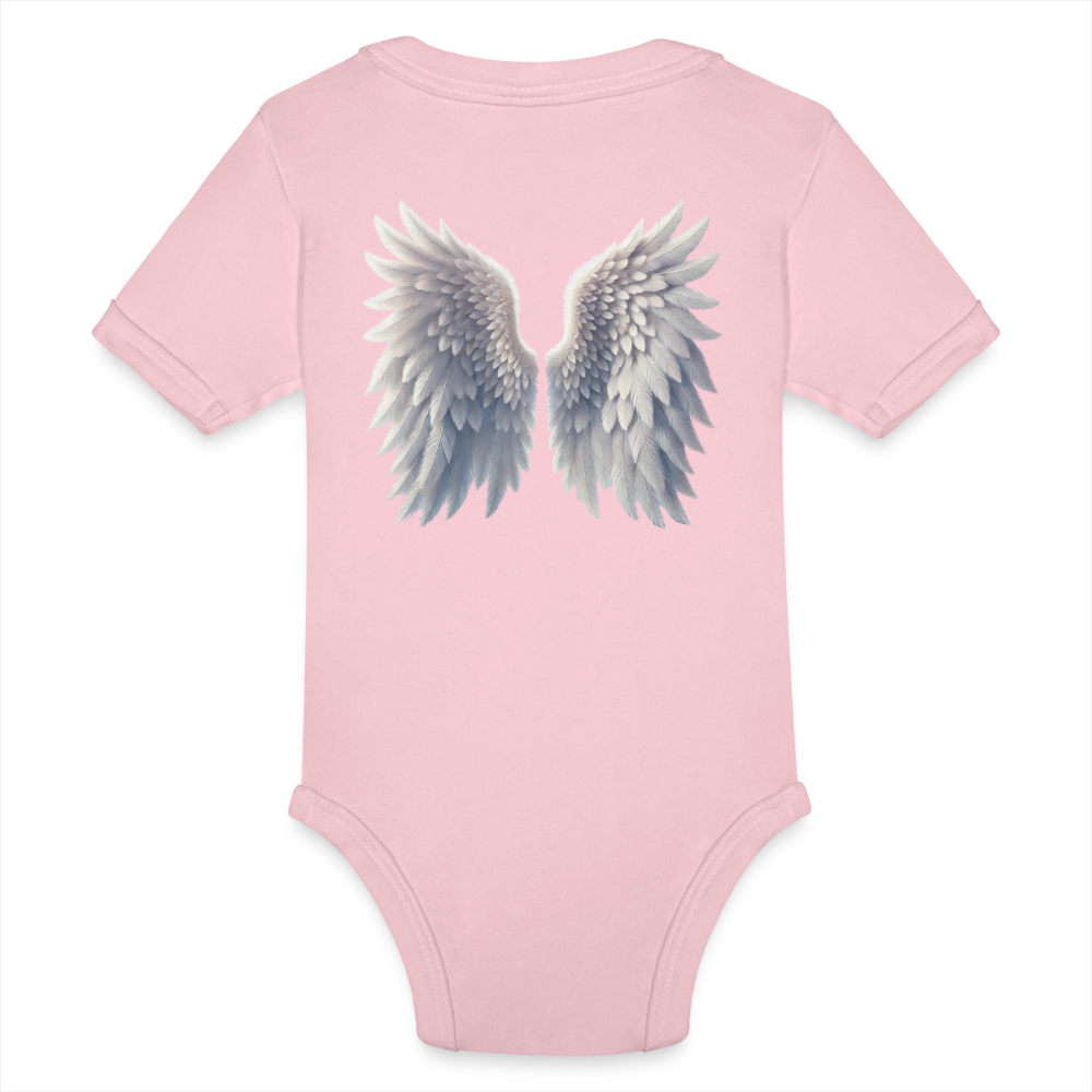 Heavenly Organic Short-Sleeved Baby Bodysuit: Adorned with "Heaven Sent" and Angel Wings! - Image 3